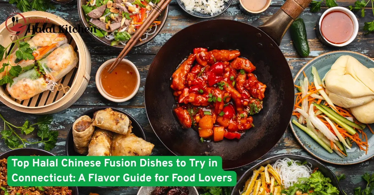 Halal Chinese fusion dishes in Connecticut presented on a table, highlighting flavorful Asian-inspired cuisine